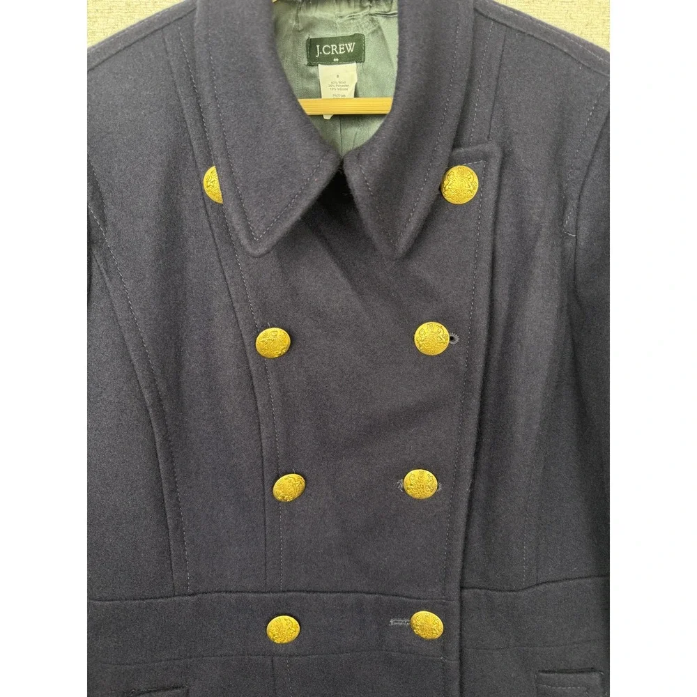 J Crew Y2K Navy Wool Military Peacoat Womens 8 Gold Buttons Double Breasted